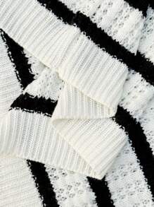 INAWLY 2pcs/Set Plus Size Striped Polo Collar Sweater Top & Pants Casual Knit Suit Fall Cloth For Women - Black and White - View 4