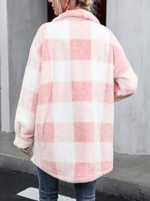 SHEIN LUNE Áo khoác kẻ caro dài tay cài nút phía trước cho nữ, mặc thường ngày - Hồng - Xem 2