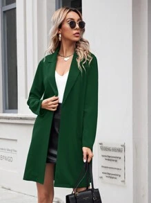 SHEIN Privé Casual Simple Solid Color Mid-Length Blazer Jacket, For Autumn