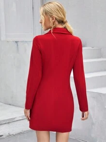 SHEIN Privé Robe blazer en tricot à double boutonnage, col cape, manches longues, couleur unie, pour femme, pour l'automne