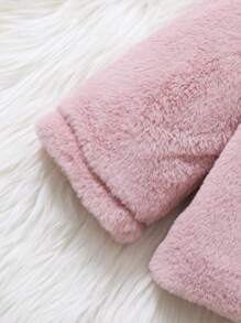 1pc Baby Girls Fuzzy Casual Outdoor Jacket, Pink Sherpa Hooded Coat, Thick Cute Stylish Winter Outerwear, Suitable For In Winter - Dusty Pink - View 6