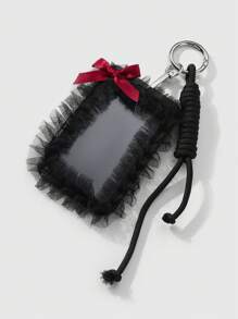 ROMWE Kawaii 1 chiếc viền ren đen phong cách Goth, dây đeo có thể điều chỉnh bằng nơ ruy băng đỏ, phụ kiện thời trang cá nhân, phù hợp cho nhân viên văn phòng, sinh viên, trang phục hàng ngày, quà tặng ngày lễ - màu đen - Xem 4