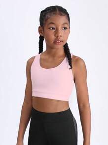 SHEIN Camiseta deportiva de tirantes para niñas preadolescentes, color rosa, para correr, hacer ejercicio y fitness - Rosa - Ver 3