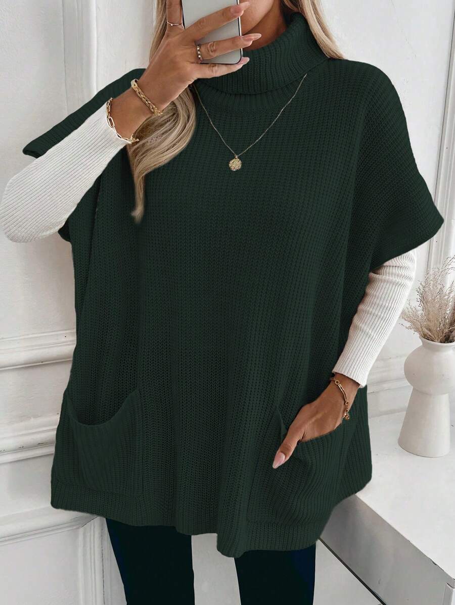 EMERY ROSE Loose Casual Turtleneck Pocket Women Sweater Dress