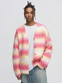 ROMWE MEN Street Life Gradient Fluffy Knitted Cardigan Sweater For Men, For Fall Winter - Multicolor - View 6