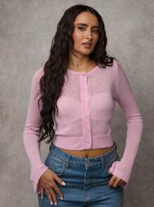 SHEIN BAE Women's Solid Color Single Breasted Cropped Casual Cardigan, Autumn