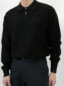 DAZY Men's Casual Solid Color Knit Pullover Sweater, Versatile For Autumn/Winter Business Attire - Black - View 1