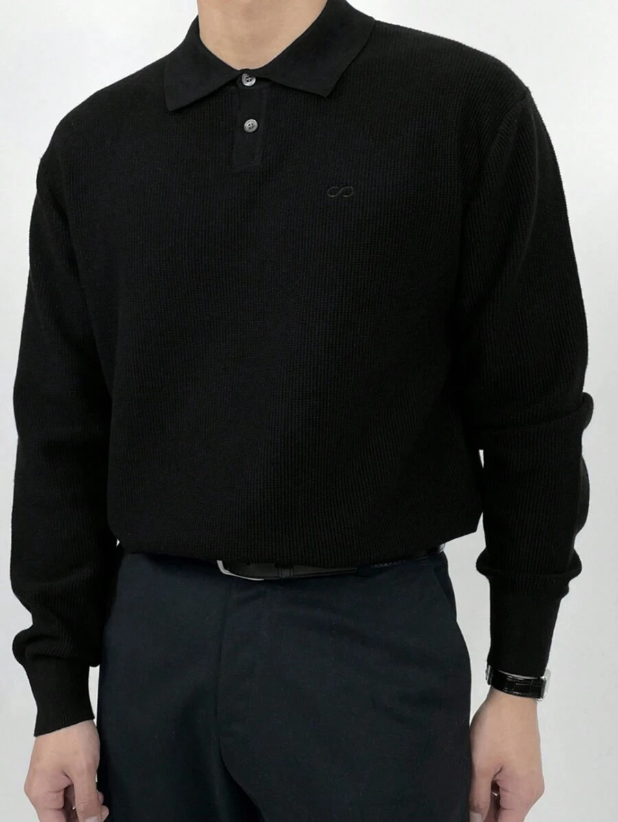 DAZY Men's Casual Solid Color Knit Pullover Sweater, Versatile For Autumn/Winter Business Attire - Black - View 1