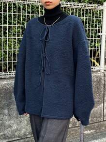 FRIFUL Damska kurtka casualowa z długim rękawem i wiązaniem z przodu, jednokolorowa, do noszenia na co dzień, jesienna odzież damska