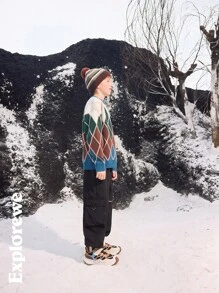 SHEIN Parte superior de manga larga con cuello redondo, simple y casual, para uso diario para niño preadolescente