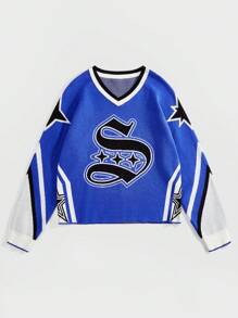 Manfinity VCAY Men's Casual Loose V-Neck Long Sleeve Sweater With Star Pattern, Suitable For Autumn & Winter - Blue - View 2