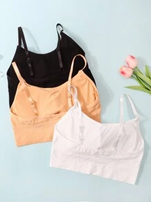 Set de 3 brasieres sencillos de unicolor con relleno para adolescentes - Multicolor - Ver 2