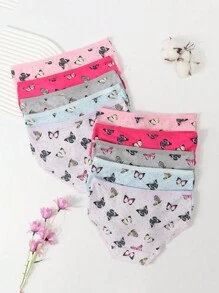 SHEIN 10pcs/Pack Young Girl Bow & Print Pattern Comfortable Triangle Briefs Holiday Travel Releax Summer Clothes