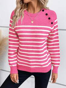 SHEIN LUNE Luźny, minimalistyczny sweter w paski z blokami kolorów i rękawami typu raglan, jesień/zima
