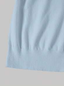 SHEIN EZwear 女士优雅纯色不对称领口扣饰修身套头衫 - 淺藍色 - 查看 3
