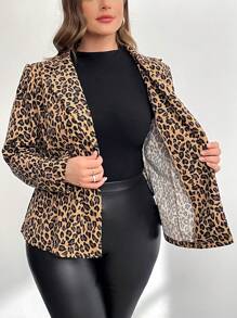 SHEIN Essnce Plus Size Women's Fall Women Dresses Formal Women Dresses Business Casual Women Elegant Women Dresses Business Casual Fashion Casual Commuting Elegant Leopard Print Long Sleeve Fitted Blazer