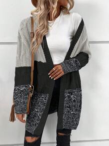 SHEIN LUNE Casual Loose Drop Shoulder Twist Rope Cardigans Open Front Long Sleeve Sweater For Women - Multicolor - View 4