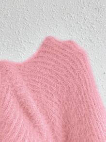 Chiquease 女士休闲纯色宽松高领落肩毛衣，冬季 - 藕粉色 - 查看 7