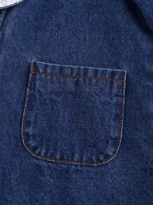 Cozy Pixies Young Girls Casual Warm Cute Pocket Lapel Long Sleeves Loose Fit Blue Denim Thermal Lined Teddy Coat ,For Young Girls Fall/Winter Clothes - Medium Wash - View 5