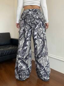 Flirla Plus Size Women Branch Print Patch Pocket Wide Leg Loose Pants Fall Cloth For Women - Multicolor - View 2