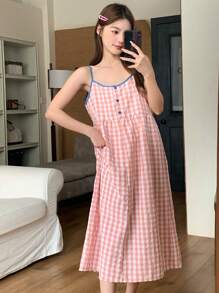 DAZY 撞色饰边细肩带正面纽扣开合简约休闲睡衣