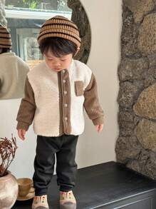 Baby Boy Warm & Cozy Plus Fleece Thick Zip-Up Jacket, Winter - Apricot - View 3