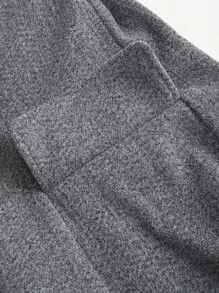 SHEIN Unity 1 件女式常规长袖秋冬长款休闲立领蝴蝶结设计独特优雅灰色法式大衣，新品 - 灰色 - 查看 4