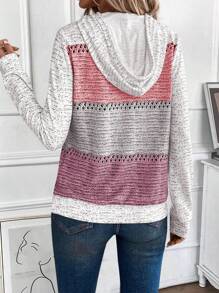 SHEIN LUNE Áo nỉ trùm đầu dài tay thường ngày phối màu dành cho nữ - Nhiều màu - Xem 2