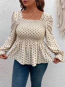Calvaya 1 pieza Blusa retro minimalista de manga larga con estampado de lunares elegante