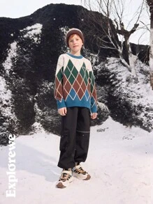 SHEIN Parte superior de manga larga con cuello redondo, simple y casual, para uso diario para niño preadolescente