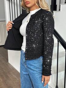 EMERY ROSE Women's Casual Beaded Short Jacket Coat - Black - View 6