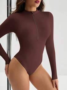 SHEIN Sports 3 件套女士纯色拉链半襟长袖休闲无缝运动连体裤