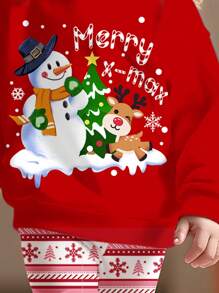 SHEIN 2pcs/Set Christmas Baby Girl Red Autumn Funny Graphic Reindeer & Santa Claus Fair Isle Drop Shoulder Hoodie Sweatshirt And Leggings Birthday Set - Multicolor - View 4