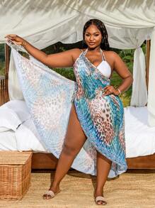 SHEIN Slayr CURVE 2025 Áo Kimono Size Lớn Phong Cách Kỳ Nghỉ In Họa Tiết Hoa & Động Vật Mùa Hè - Nhiều màu - Xem 3