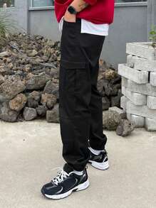 DAZY Pantalones cargo informales y versátiles de unicolor con cordón para hombre