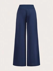 SHEIN BASICS Casual Solid Color Knit Low-Waist Wide Leg Women Sweatpants, Cozy Chic, Daily Commute, - Navy Blue - View 2