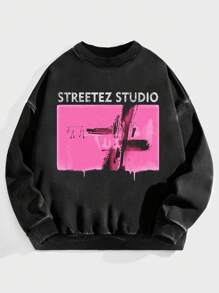 Manfinity VCAY Men's Loose Acid-Washed Knit Long Sleeve Pullover Sweatshirt, For Fall Winter - Dark Grey - View 1