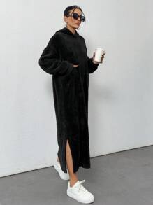 RueChic Double-Sided Velvet Comfortable And Soft Plaid Fabric Two-Piece Set - Black - View 6