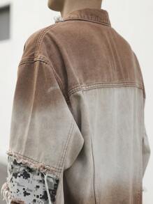 Manfinity Roghcode Plus Size Men Casual Distressed Gradient Camouflage Patchwork Denim Jacket, For Party - Brown - View 8