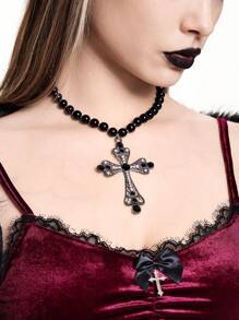 ROMWE 1 chiếc vòng cổ mặt dây chuyền hạt cườm phong cách Goth Punk thời thượng - màu đen - Xem 3