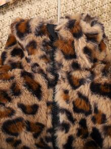 SHEIN Conjunto de chaqueta y pantalones con estampado de leopardo y peluche para bebé niña en otoño/invierno - Marrón - Ver 4