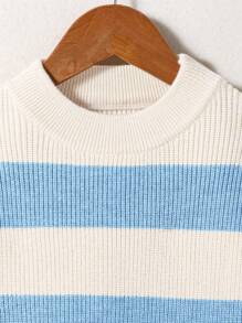 SHEIN Young Girl Striped Round Neck Loose Fit Casual Knitted Sweater, Autumn/Winter - Multicolor - View 5