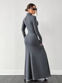 SHEIN EZwear Women's  Fleece Collar Is Extra Long And Warm - Grey - View 2