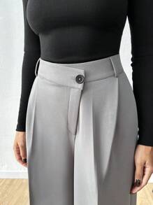 RueChic Women's Mid Rise Cross Waisted Pants - Dark Grey - View 5