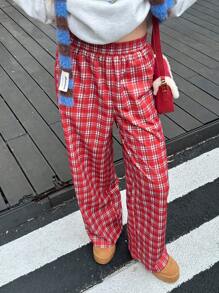 INAWLY Pantalones casuales y sueltos de estampado de cuadros navideños para mujeres regulares