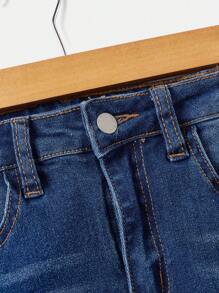 SHEIN Tween Boys Fashion Distressed Denim Jeans, Suitable For Casual Daily Wear - Dark Wash - View 5