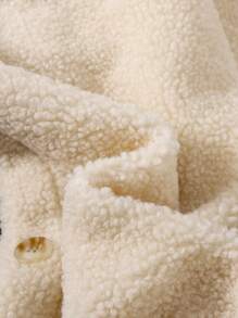 SHEIN Leap Crew 少女黑白罗纹拉绒连体裤搭配仿羊羔绒衬里开襟宽松保暖外套套装，适合秋季、冬季、感恩节、新年等休闲场合。 - 黑與白 - 查看 5