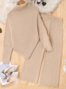 Tween Girls Tween Fashion Knit Sweater Cape & Pants 2 Pieces Set, Autumn/Winter - Apricot - View 2