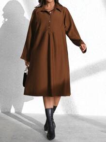 SHEIN LUNE Women's Autumn/Winter A-Line Long Sleeve Shirt Collar Dress Fall Cloth For Women