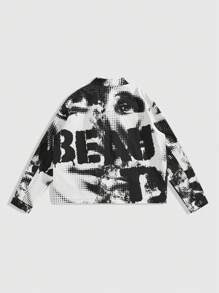 ROMWE MEN Street Life Men's Fashion Tie-Dye Print Short Bomber Jacket, Streetwear - Multicolor - View 3